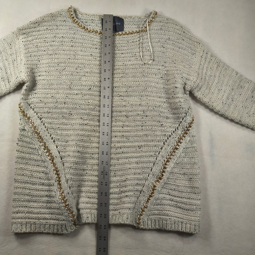 Paper Crane Sweater Gray  Knit Long Sleeve Metallic Gold Chain Trim Cozy Chic‎ - Picture 5 of 10